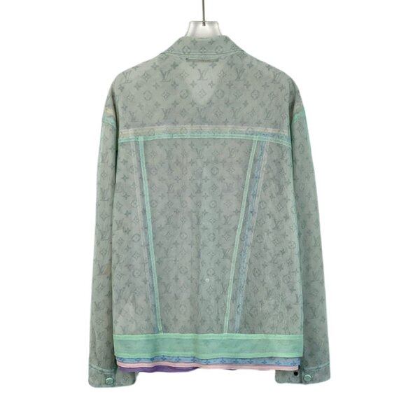 Louis Vuitton Sheer Monogram Jacket Mens Button-Up Size 50 Mint Green Polyamide - Picture 2 of 8